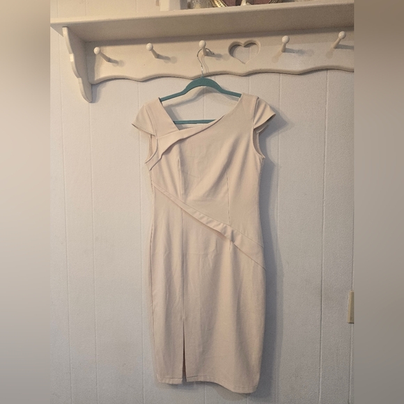 Buttery Yellow Structured Sheath Dress | Elegant Draped Detail - Picture 2 of 15